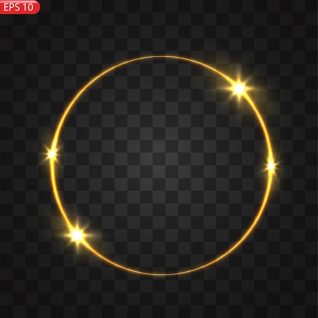 Fiery light circles glow effect sparkling golden glitter Gold circles frame with glitter light