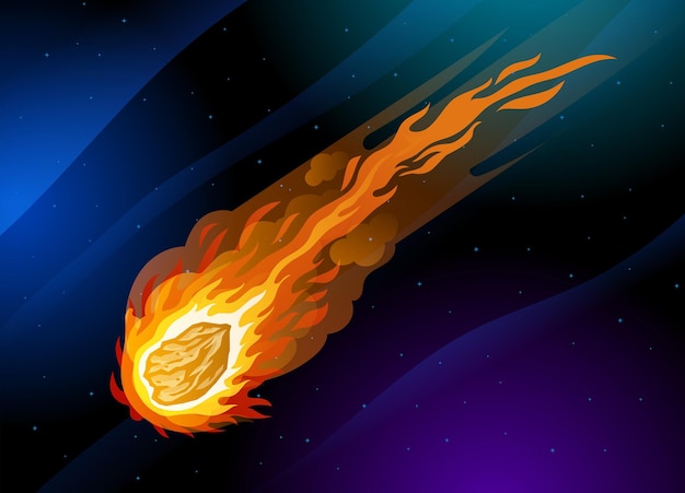 Vector fiery meteor flying in the space