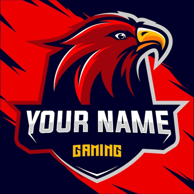 A fiery red esports gaming eagle head with a sharp yellow mouth