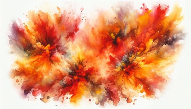 Fiery Watercolor Blooms in Abstract Chaos