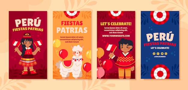 벡터 fiestas patrias peru 축하 인스타그램 스토리 세트