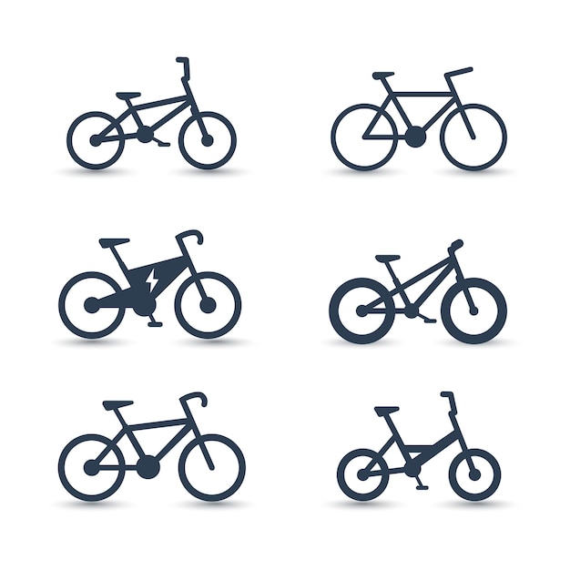 Fiets, fietsen, fiets, elektrische fiets, vetfietspictogrammen, vector
