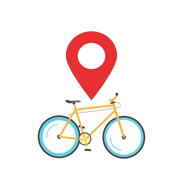 Fiets locatie navigatie pin aanwijzer plaats pictogram vector of fiets reizen kaart marker