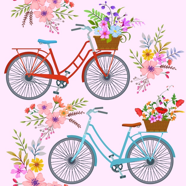 Vector fiets met bloemenpatroon.