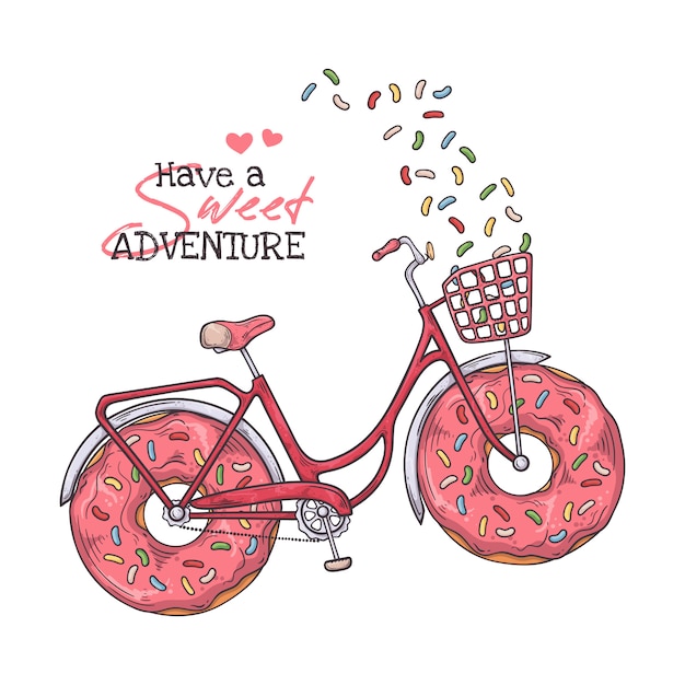 Vector fiets met donuts in plaats van wielen.