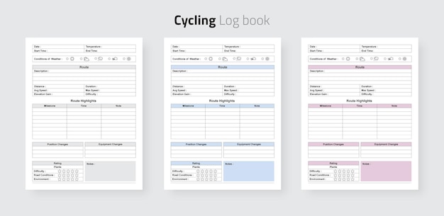 Fietslogboek voor fietsliefhebbers, gegevens van fietsrijders en dagboek voor dagelijkse kilometerregistratie