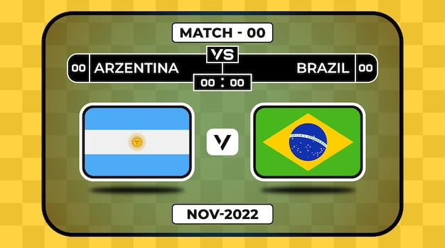 Vector fifa 2022 argentina vs brazil mach time and score.