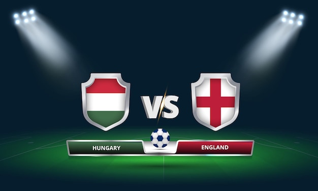 Vector fifa world cup 2022 hungary vs england and herzegovina  football match scoreboard broadcast