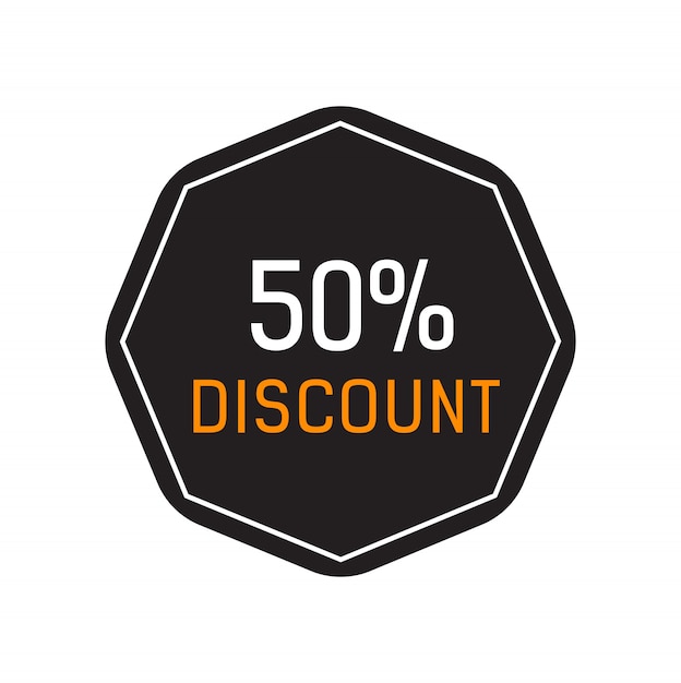 Fifty percent discount lettering in frame on black octagon.