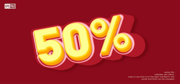 Fifty percent discount promo with 3D style editable text effect