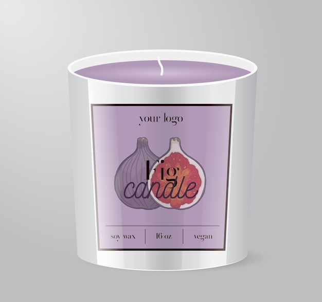 Modello di etichetta di candela di fico confezione di tazza di vetro isolata