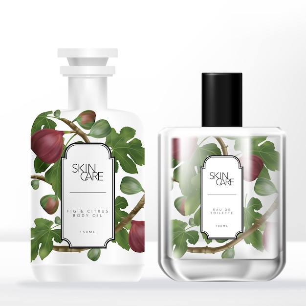 Fig & Citrus illustratie Gedrukt lichaam of etherische olie Witte stopfles & doorzichtige parfumflesverpakking