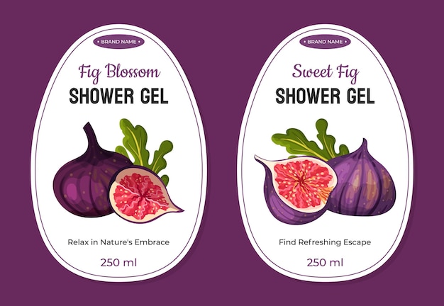 Fig fruit shower gel label design with green leaf vector template