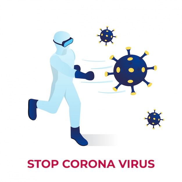 Combattere l'illustrazione isometrica del virus corona