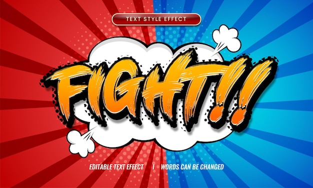 Fight editable text effect cartoon style Premium Vector