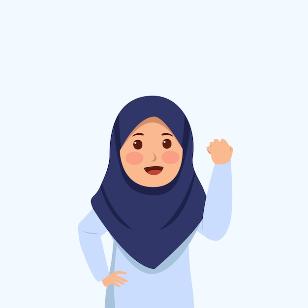 Fight gesture expression little hijab girl cute cartoon