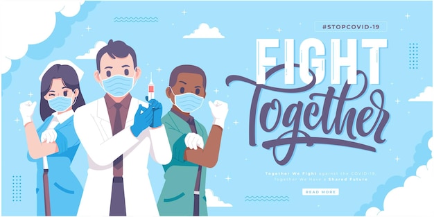 Fight together against covid19 concept banner design