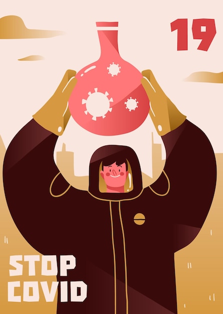 fight with coronavirus concept illustration of a doctor fighting with covid19 corona virus