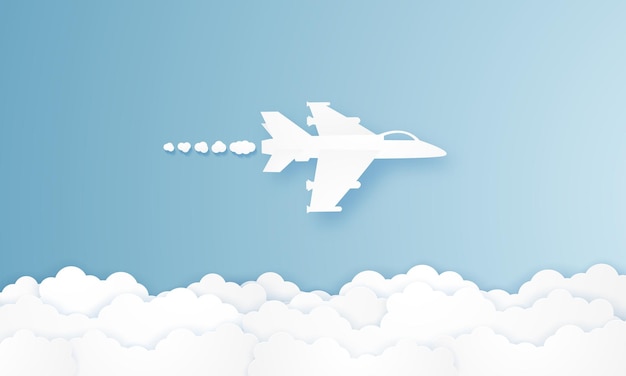 Fighter aircraft flying in the sky , paper art style