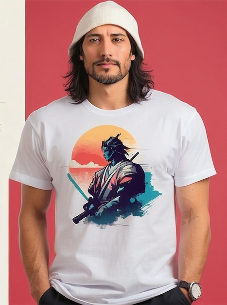 Vector fighter chiness man ti shirt mockup vector art design