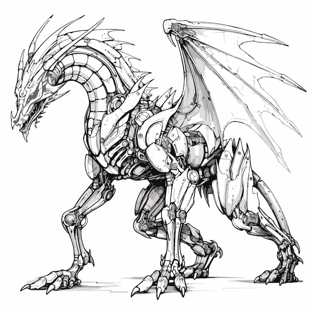 Vector fighter dragon robot sketch