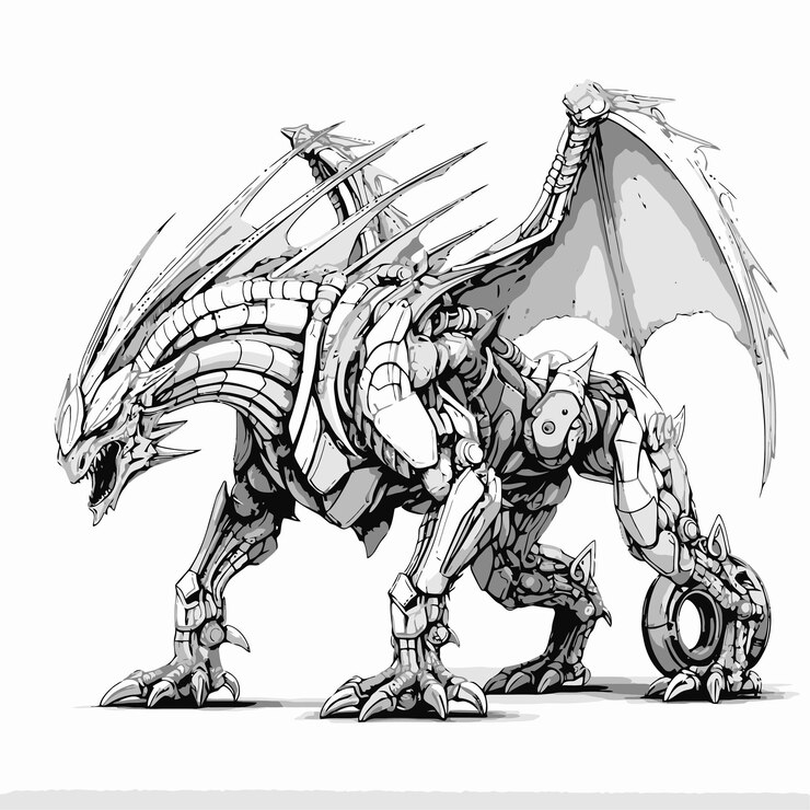 Vector fighter dragon robot sketch