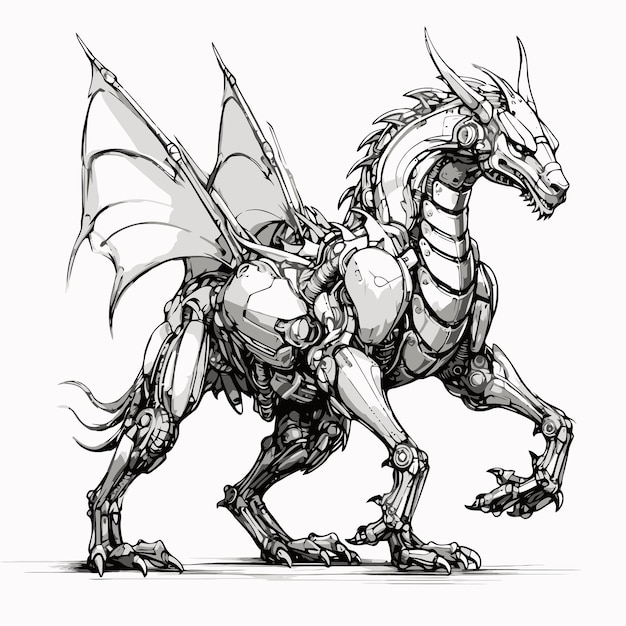 Vector fighter dragon robot sketch