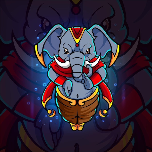 Il design della mascotte esport dell'elefante combattente dell'illustrazione