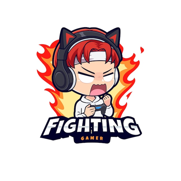 Vettore fighter gamer boy esport mascotte logo streaming di gioco vettor di cartoni animati