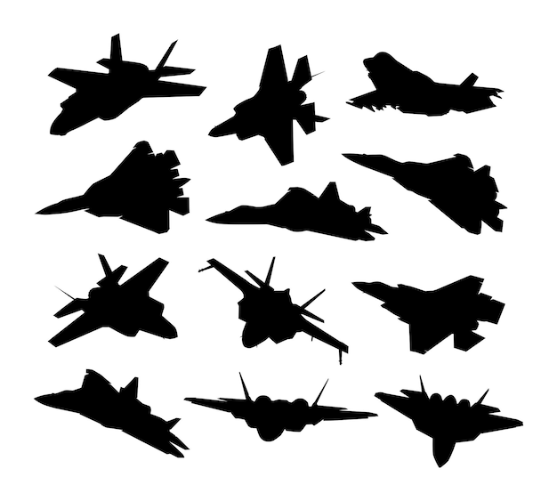 fighter jet aircraft military black vector silhouette