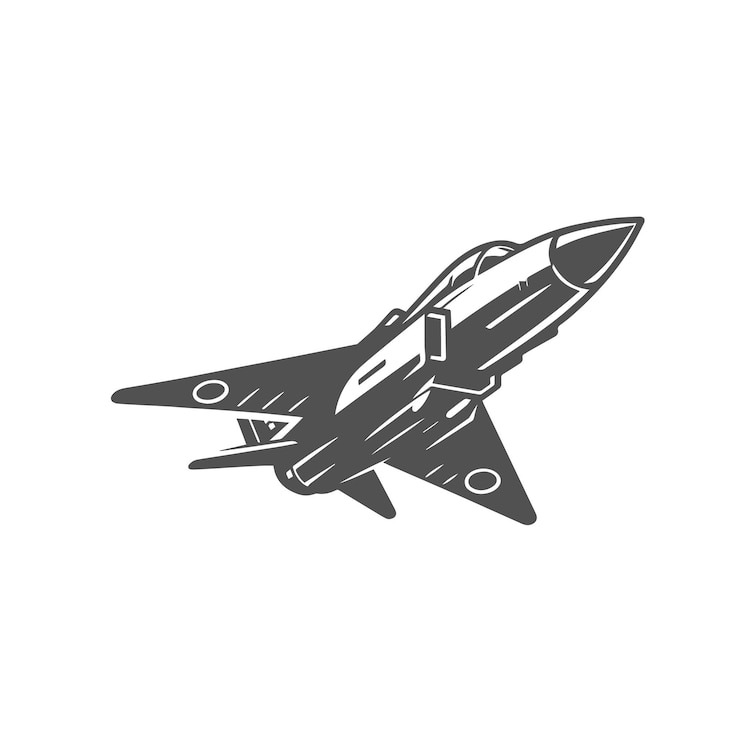 Вектор черно-белая изолированная икона истребителя