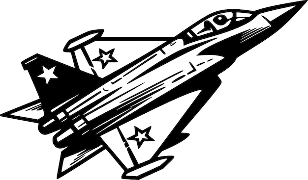 Vector fighter jet black and white vector illustration