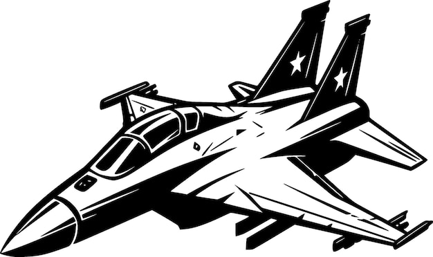 Vector fighter jet black and white vector illustration