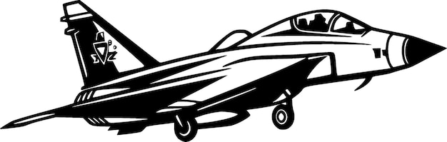 Vector fighter jet black and white vector illustration