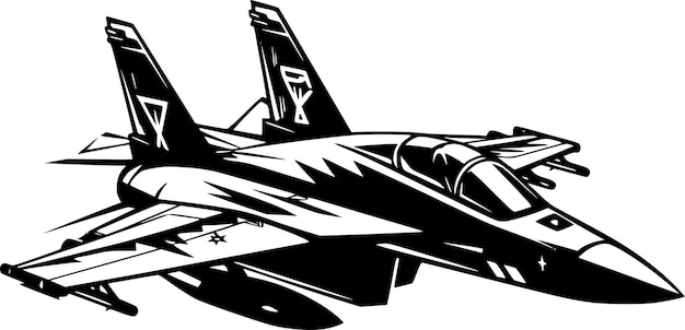 Fighter Jet Black and White Vector illustration