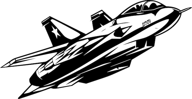 Vector fighter jet black and white vector illustration