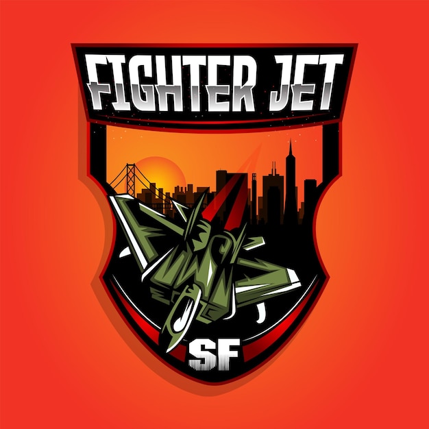 Vettore disegno del logo della mascotte da gioco del jet da combattimento