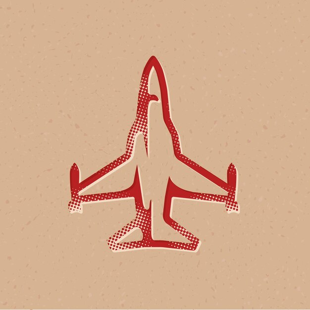 Vector fighter jet halftone style icon with grunge background vector illustration