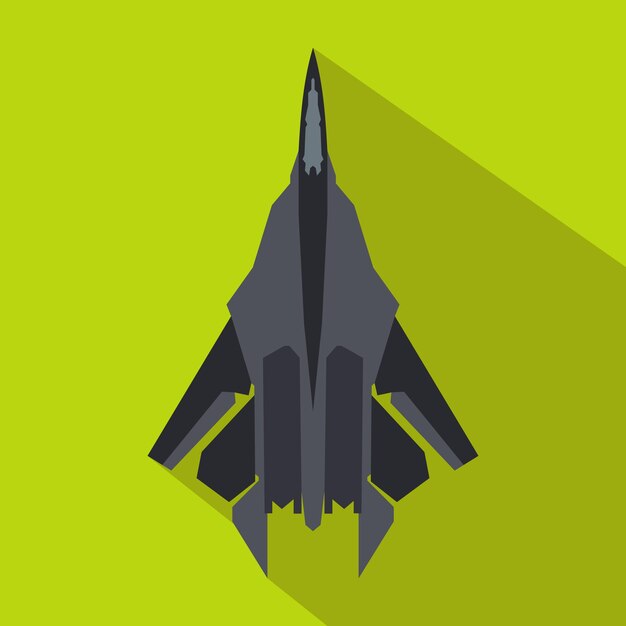 Fighter jet icon in flat style on a green background