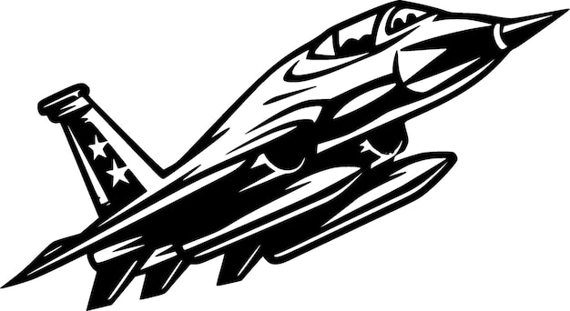 Fighter Jet Zwarte en Witte Vector illustratie