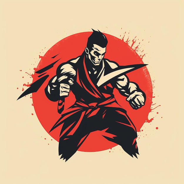 Fighter mascot logo design Vector illustration mix martial art fighter