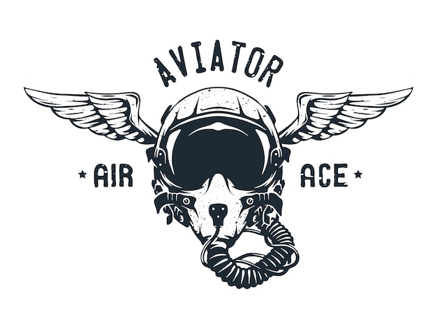 Fighter pilot helmet emblem tshirt design vector illustration