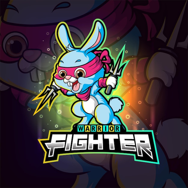 Vector the fighter rabbit with the trident esport logo design of illustration