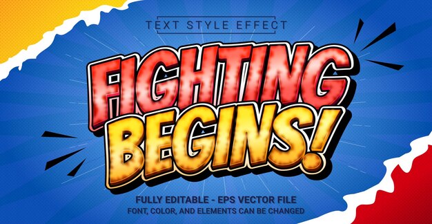 Vector fighting begins text style effect editable graphic text template