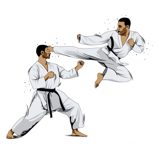 Вектор Тренировка в карате карате - это боевое искусство, происходящее из японии векторный иллюстратор