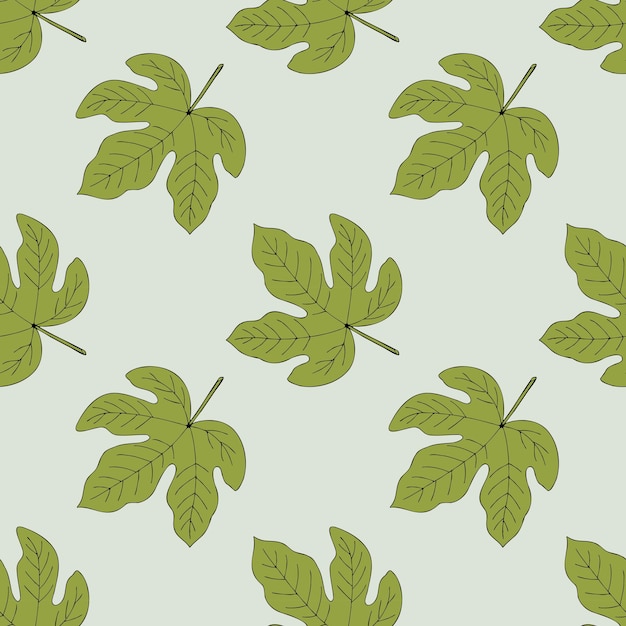 Figs seamless pattern with hand drawn green leaves doodle