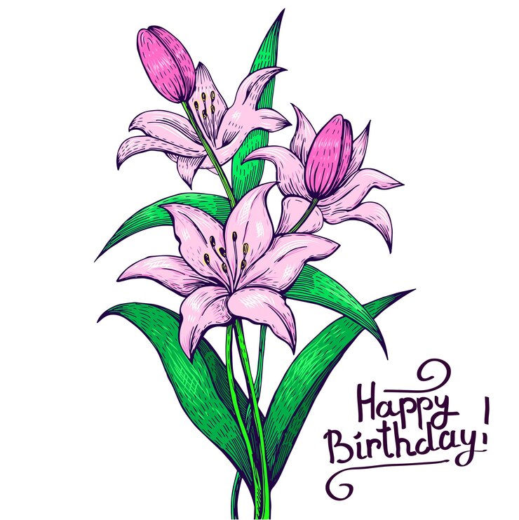 Vector figure bouquet of pink lilies