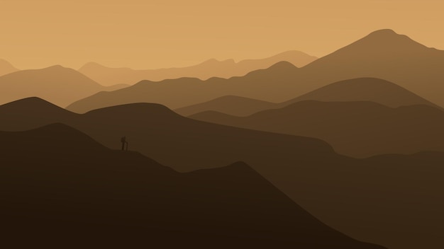 The figure of a man on the top of a mountain Mountain chain Mountain ranges Brown color Background for the site social networks desktop wallpapers postcards