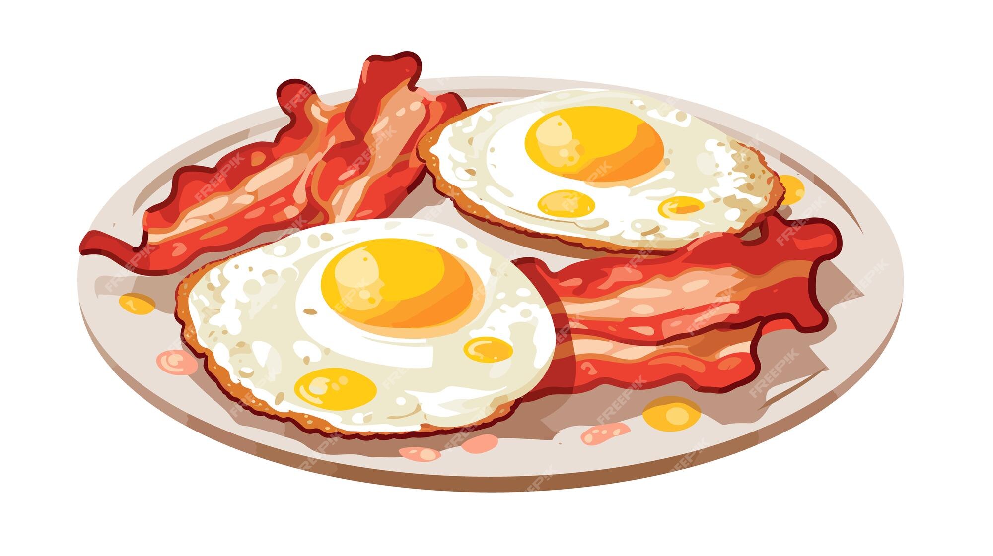 Delicious Plate of Scrambled Eggs and Bacon Isolated on a Transparent  Background Stock Illustration