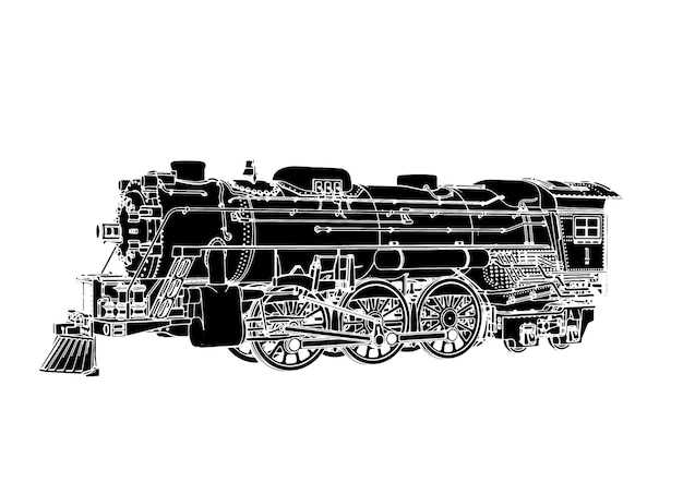 白い背景ベクトルに古い電車の図のシルエット